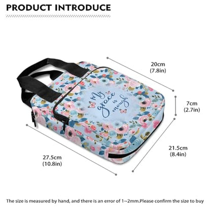 Bible Cover Bag for Women Men, My Grace is Enough, Scripture Study Carrying Book Cover Church Bag with Handle and Pocket for Fathers Mothers Mom Kids, Christian Gifts - color: Poppy Flower Butterfly