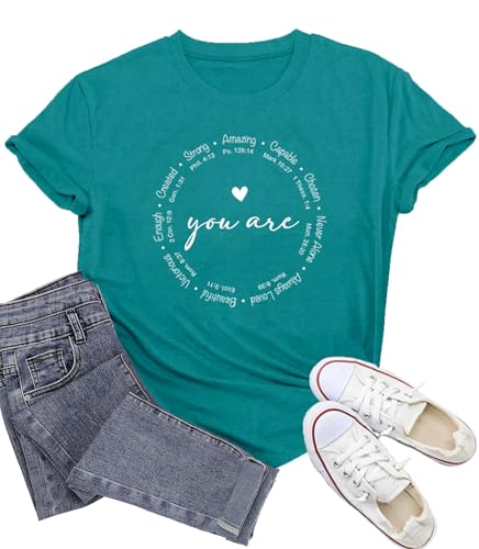 Christian Shirts for Women Jesus Faith Shirt You are Inspiration Tee - color: Cyan, size: Large