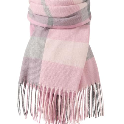 Clothirily Womens Winter Scarf, Oversized Long Blanket Plaid Shawl Wrap - color: Pink Grey Lattice