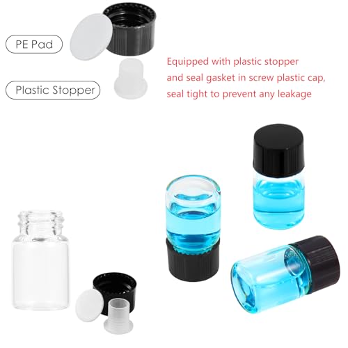 12PCS 2ml Clear Glass Small Vials with Screw Caps & Plastic Stoppers - size: 2ml