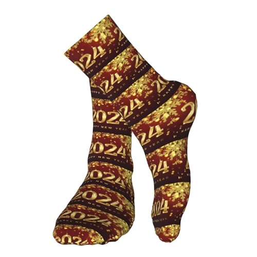 Happy New Year 2024 Unisex Sports Socks - Winter Casual Dress Fashion Socks - color: Happy New Year 2024 Glitter Pattern