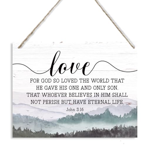 Christian Love Signs, Rustic Hanging Wood Signs, Church Decor, Religious Home Decor for Living Room, Family Room Decors, Bible Verse Wall Art, Scripture John 3:16 Wood Sign - color: 27