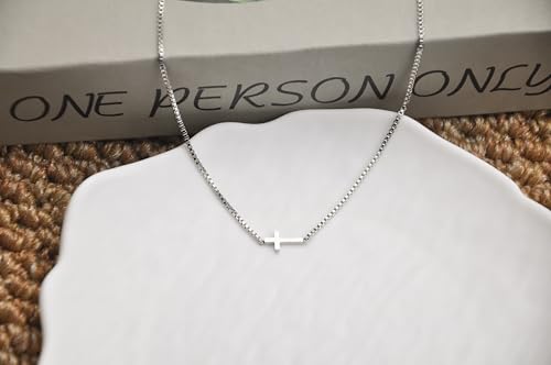 Sterling Silver Plated Cross Necklaces for Women and Men Chain Pendant, Minimalist Sideways Cross Christian Jewelry with Classic Gold Chain