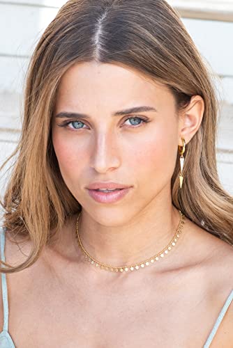 MYEARS Women Earrings Gold Huggie Hoop Dangle Drop 14K Gold Plated Small Simple Hypoallergenic Everyday Jewelry - style: Link Triange