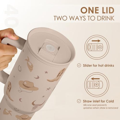 SANDJEST Cowgirl Tumbler 40oz for Women Girls – Stainless Steel Travel Coffee Mug Cup with Handle and Straw, Gift for Birthday Christmas - color: Cowgirl
