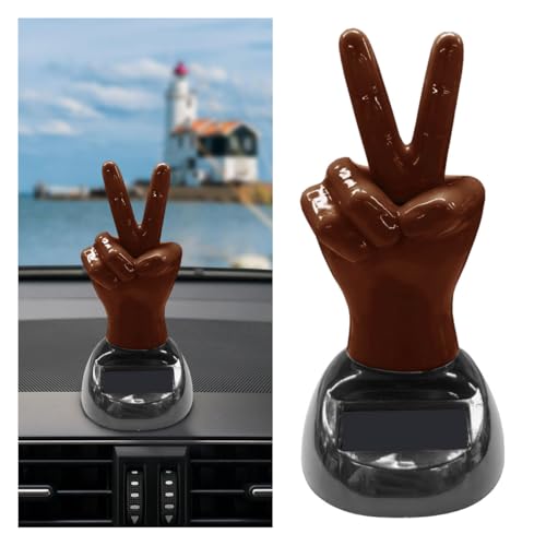 Swing Finger Car Dashboard Decoration, Solar Powered Waving Hand Figure Ornament, Funny Stress Relief Interior Decor for Car Home Office(Coffee) - color: Coffee