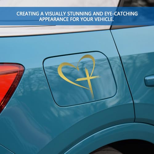 Love Cross Sticker Decal, Automotive Decals, Faith Hope Heart Vehicle Bumper Mirror Decoration Decal, Religious Auto Window Stickers Decorative Accessories for SUV Sedan Truck (Gold)