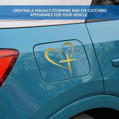 Love Cross Sticker Decal, Automotive Decals, Faith Hope Heart Vehicle Bumper Mirror Decoration Decal, Religious Auto Window Stickers Decorative Accessories for SUV Sedan Truck (Gold)