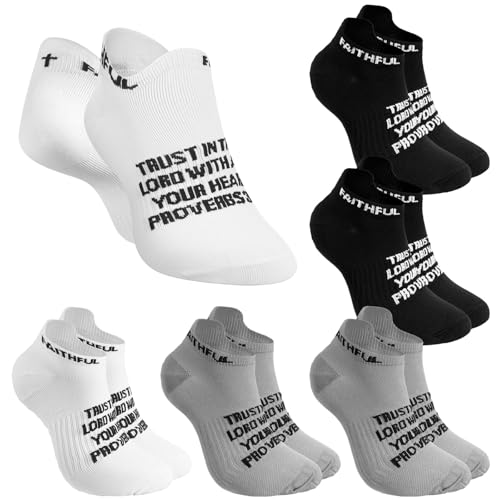 Janmercy 6 Pairs Christian Ankle Socks Fit Us Size 6-13 - color: Black,white,gray
