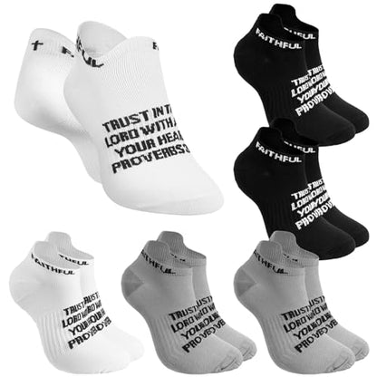 Janmercy 6 Pairs Christian Ankle Socks Fit Us Size 6-13 - color: Black,white,gray
