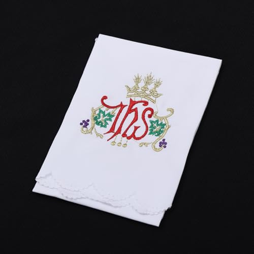BLESSUME Church Mass Altar Cloth Purificator Cloth Cross Embroidery (White 6) - color: White 6