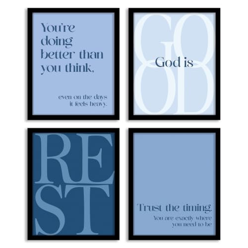 WEFKODO Navy Christian Bible Wall Art God Decor Pray Posters 8x10 Unframed - color: God Good Navy