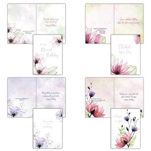 Beautiful Floral Birthday Cards KJV, 12 Count