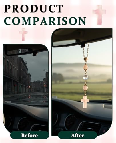 2PCS Crystal Cross for Car Mirror Hanging, Cute Healing Stones Car Rear View Charm Accessories Ornament for Sun Catcher