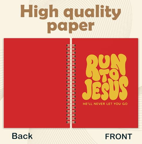 Yellow and Red Christian Spiral Notebook, Run to Jesus Bible Verse Journal, Religious Scripture Journals for Writing, Bible Notebooks for Note Taking, Church Notes Journal, 5.5x8.3 Inch - color: God-Yellow and Red
