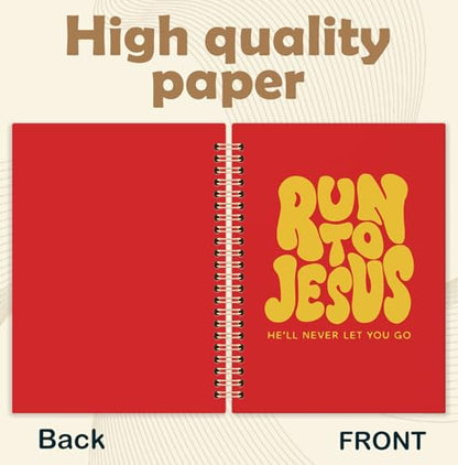 Yellow and Red Christian Spiral Notebook, Run to Jesus Bible Verse Journal, Religious Scripture Journals for Writing, Bible Notebooks for Note Taking, Church Notes Journal, 5.5x8.3 Inch - color: God-Yellow and Red