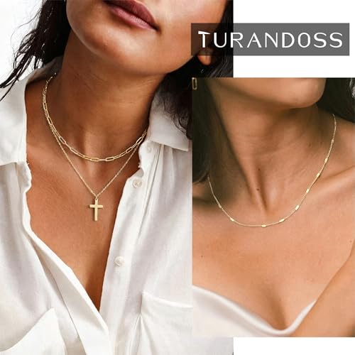 Turandoss Layered Cross Necklaces Stack for Women Girls, Christian Gift - color: Cross
