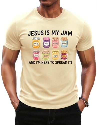 Jesus is My Jam and Im Here to Spread It Shirt Christian Faith T-Shirt Jam Graphic Tee - color: Creamy Yellow, size: Medium