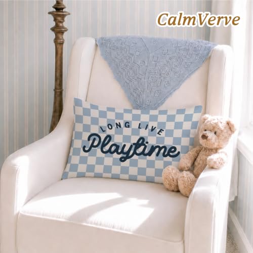 Kids Playroom Decor 12x20 Pillow Cover, Retro Long Live Playtime Checkered Decorative Throw Pillow Covers Pillowcases Decorations for Kids Nursery Room Bedroom Playroom Decor - color: Long Live Playtime Blue-12x20