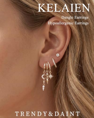 Dangle Gold Earrings for Women Trendy Triple Huggie Chain Earrings - color: Gold 2