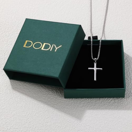 Small Dainty Cross Pendant Necklace 925 Sterling Silver for Women with 18", 20" Sturdy Chain 14K White Gold Plated - size: 18" Chain, style: Columnar
