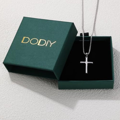 Small Dainty Cross Pendant Necklace 925 Sterling Silver for Women with 18", 20" Sturdy Chain 14K White Gold Plated - size: 18" Chain, style: Columnar