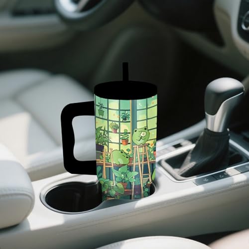 24 oz Green Frog Tumbler with Handle and Straw, Frog Themed Gifts - color: Frog