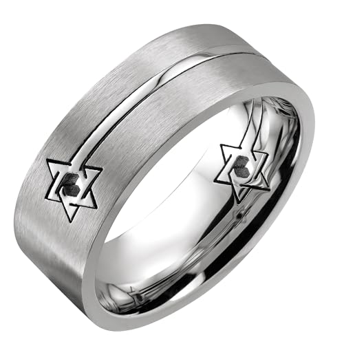 Stainless Steel Bands with Different Designs to Choose from, including Heart, Butterfly, Foot, Gold Plated Stars, Star of David or Musical Note in 6mm or 8mm widths - color: Star of David Insert-8mm