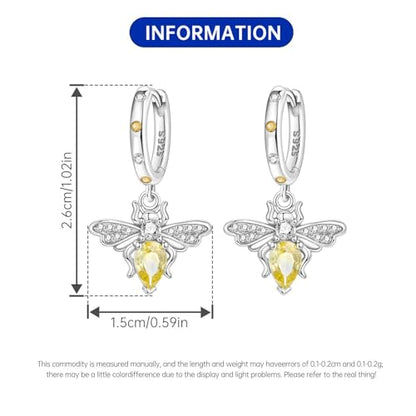 925 Sterling Silver Drop & Dangle Earrings for Women,Butterfly Dragonfly and Bee|Flower and leaf Earrings, Suitable for Sensitive Ears Fashion Jewelry Gift- Hypoallergenic Earrings - color: Bee Earrings