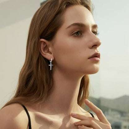 Cross Earrings for Women Men 925 Sterling Silver, Cross Hoop Drop Earrings, Christian Jewelry Gift for Women Men - style: Independent Cross Earrings #1