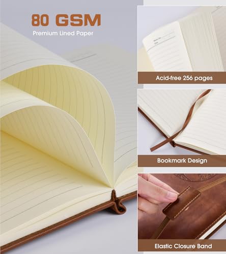 Biuwory Leather Journal Notebook, 256 Thick Lined Pages, Hardcover 8.6"×11" - color: Brown, size: Lined-256 Pages (8.6"×11")