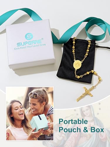 Supcare Rosary for Men Women Catholic Necklace Rosary Beads Customized - color: A03-Virgin Mary Yellow