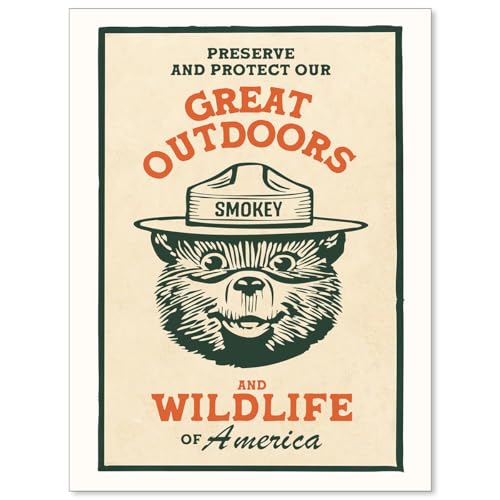 Cute Kids Bear Wall Art Nature Conservation Wildlife Animal Poster Retro Beige Cabin Canvas Prints for Outdoorsy Camping Wall Decor 08x10 inch Unframed - color: Beige-unframed, size: 10L" x 8W"