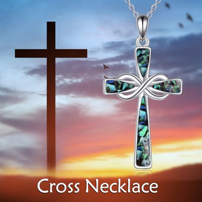 Infinity Cross Necklace S925 Sterling Silver Turquoise/Wooden/Opal/Abalone Cross Pendant Necklaces Christian Jewelry Gifts For Women - style: Abalone Cross