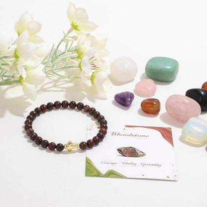 Cross Beaded Bracelets for Women, Natural Stone Healing Crystal Bracelet Religious Cross Bracelet for Women Birthday Christian Gifts on Easter Christmas Gifts - color: Bloodstone