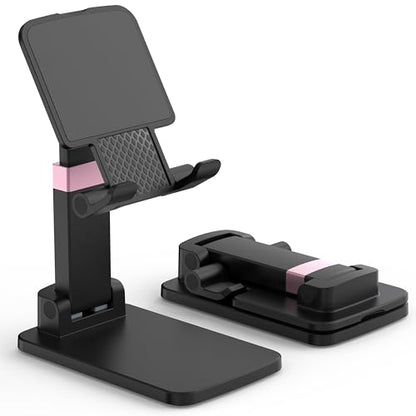 Cell Phone Stand for Desk, Adjustable Height & Angle Phone Holder, Foldable Portable Stand with Anti-Slip Silicone Pad, Compatible with iPhone and All Smartphones 4–8 Inch, Black - color: Black