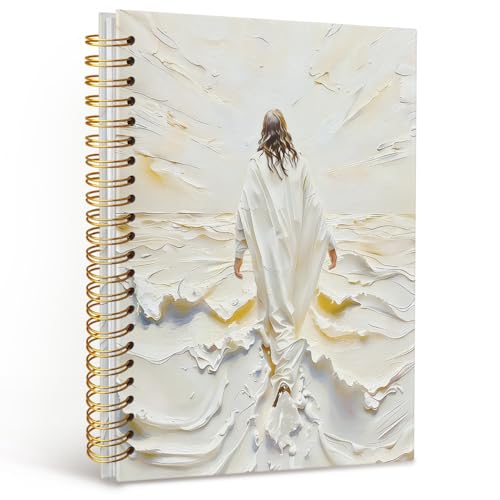 Christian Journal, Bible Study Notebook, Bible Notebooks for Note Taking, Jesus Walking on Water Church Hardcover Spiral Notebook for Women Man, 5.5x8.3 Inch - color: Jesus-3