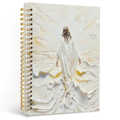 Christian Journal, Bible Study Notebook, Bible Notebooks for Note Taking, Jesus Walking on Water Church Hardcover Spiral Notebook for Women Man, 5.5x8.3 Inch - color: Jesus-3