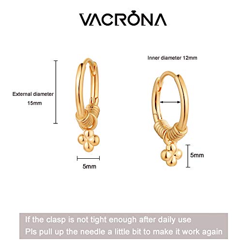 VACRONA Gold Heart Hoop Earrings Huggie Earrings for Women 14k Gold Plated Small Hoops Earrings - color: Beads GD