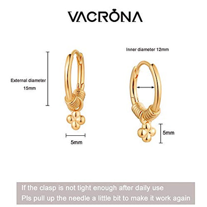 VACRONA Gold Heart Hoop Earrings Huggie Earrings for Women 14k Gold Plated Small Hoops Earrings - color: Beads GD