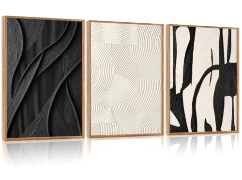 CHDITB 3D Textured Black White Framed Wall Art, Minimalist Relief Painting - color: 3d Black White
