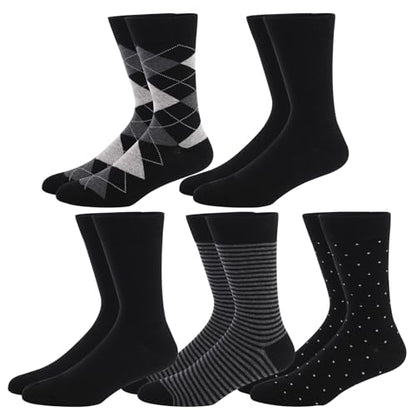Men's Colorful Striped Dress Socks, 5-Pack Cotton, Sock Size 10-13 - color: Classic Black & Gray Mix