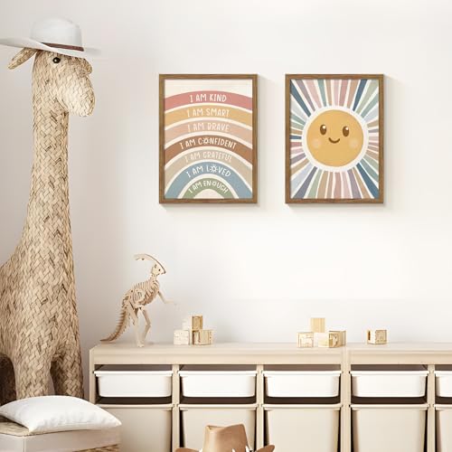 2 Piece Framed Boho Rainbow Kids Room Wall Art 16x24 Inch - color: sunshine, size: 24"L x 16"W