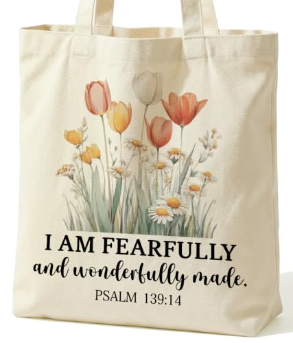 Christian Bible Verse Tote Bag for Women Faith Church - color: Fearfully