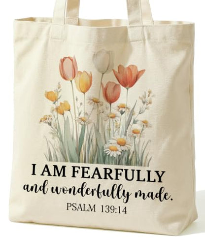 Christian Bible Verse Tote Bag for Women Faith Church - color: Fearfully