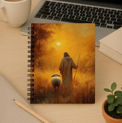 bitCNY Spiral Notebook 8.3 x 5.5 Inches, Good Shepherd Christian Art Cover, Inspirational Religious Journal, Lined Notebook for Bible Study Prayer and Notes - color: Shepherd Christian