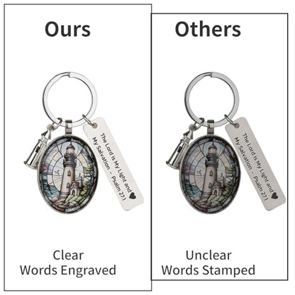 3D Glass Lighthouse Keychain with Bible Verses,Christian Gifts for Women Faith - color: Psalm 27:1