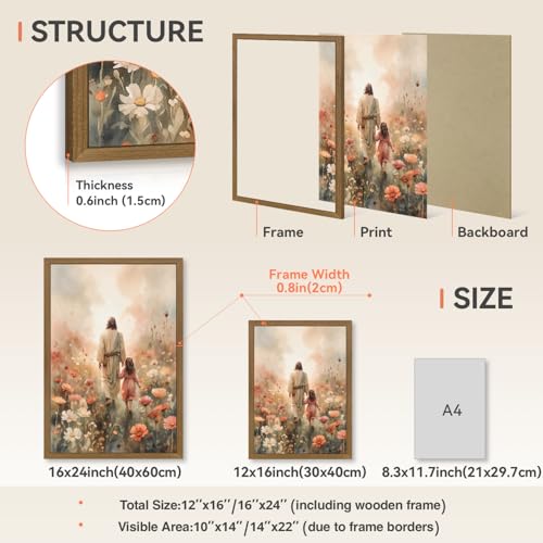Snlihc Wood Framed Jesus with Little Girl Walk Nursery Wall Art 12x16 in - color: Girl(Wood), size: 16"L x 12"W