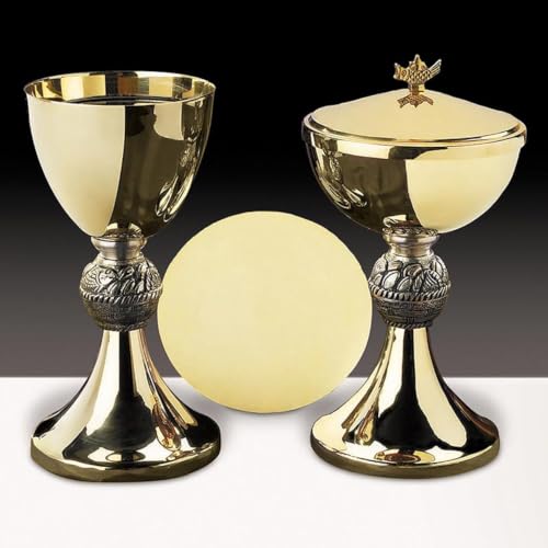 Church Gold Plated Brass Chalice & Paten, 12 Ounce, Loaves and Fishes - color: Gold