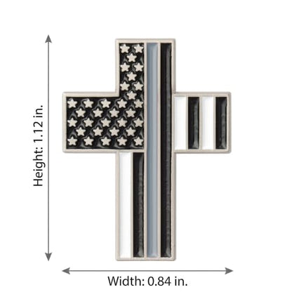 Great 1 American Flag Christian Cross Lapel Pin - color: Thin Grey-Gray Line
